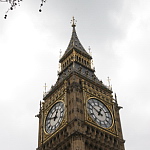 The Clock Tower is the famous tower of the Houses of Parliament and contains the bell Big Ben. The minute hands of the great clock are made of copper and the hour hands are made of gunmetal. The numerals are about half a metre high and there are 312 panes of glass in each of the four faces. The bell was cast at the Whitechapel Bell Foundry in 1858, and is said to be named after Benjamin Hall, who was the Commissioner of Works at the time. The bell strikes the note E. The chimes of the bell are famous around the world, and it is the bell of Big Ben that is broadcast on New Year's Eve.